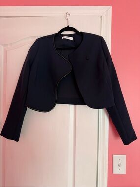 Amanda Uprichard Navy Cropped Blazer with Black Trim